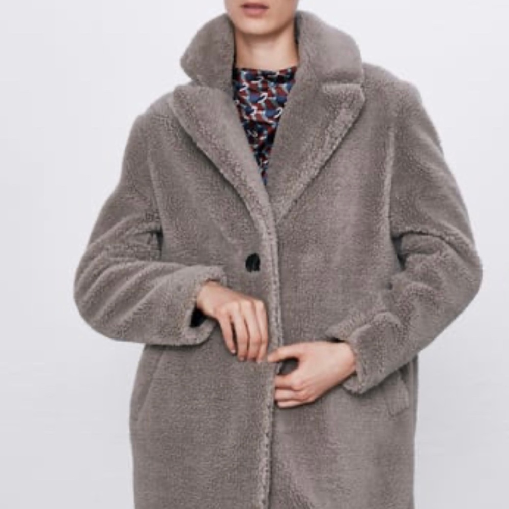 ZARA Fleece Coat:Gray, US M ,L, XL, XXL - Picture 2 of 10